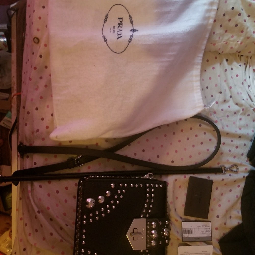 PRADA Saffiano Black Studded Handbag